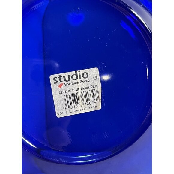 Bormioli Rocco Round Assiette PLATE Platter 10” Sapphire Gold Cobalt Blue Glass - Picture 7 of 9